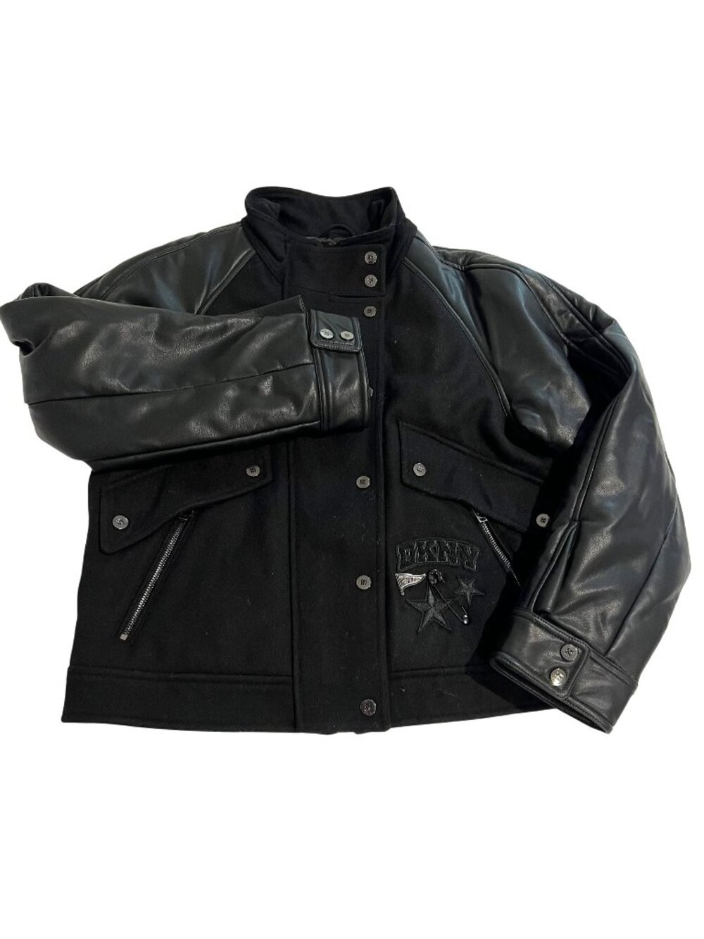 DKNY Mix Media Patch Jacket in Black